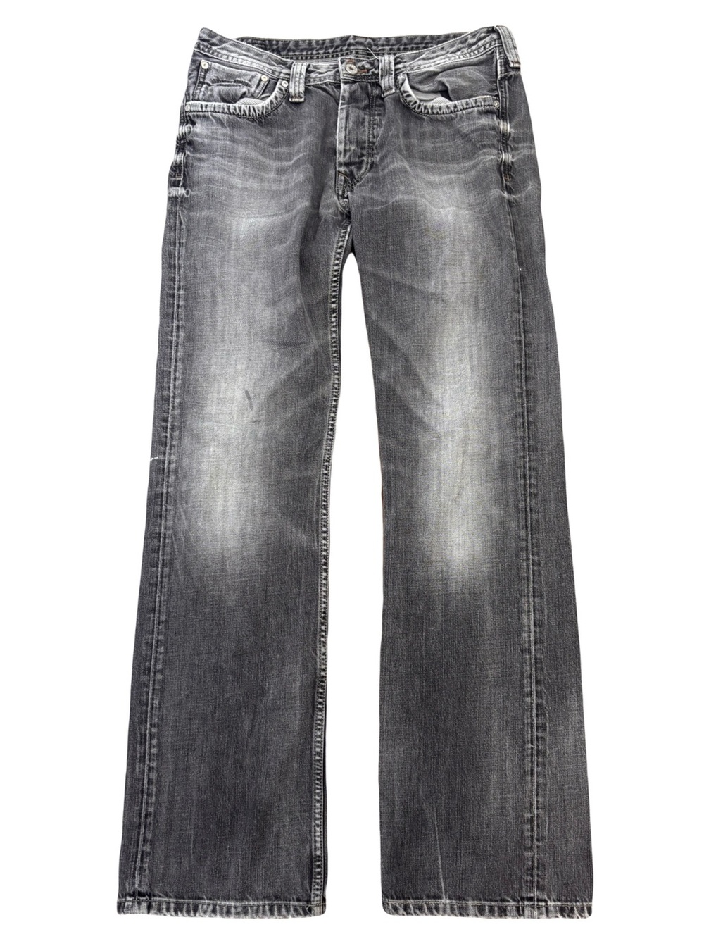 Pepe Jeans Women's Low Rise Gray Washed Straight-Leg Baggy Jeans